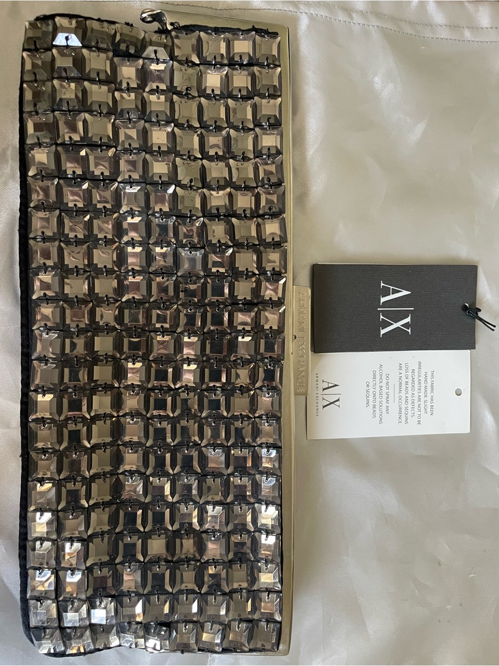 Armani Exchange Black and Silver Faceted Mosaic Clutch